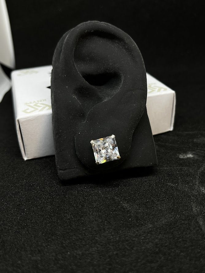 Par de Brincos de Prata 925 Quadrado 10mm com Pedra de Zircônia