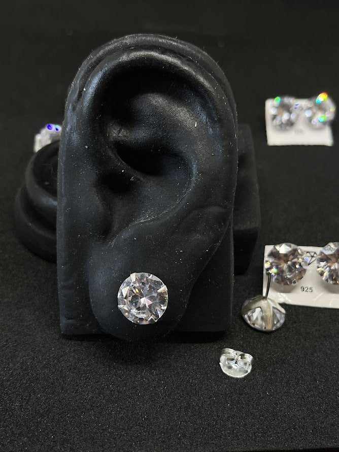 Par de Brincos De Prata 925 Redondo 12mm com Pedra de Zircônia