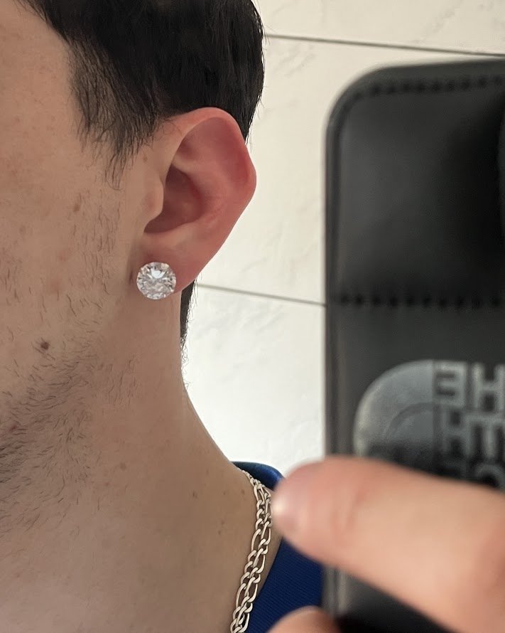 Par de Brincos De Prata 925 Redondo 12mm com Pedra de Zircônia