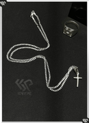 Kit Corrente Grumet Escama de Peixe 2mm 60cm  +Pulseira Escama 2mm +  Pingente de Cruz P +  Flanela Mágica