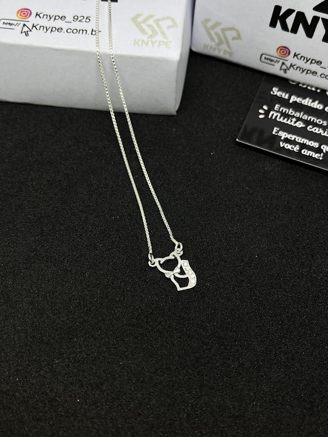 Colar de Luxo Feminino Gatinho 45cm Em Prata 925 Legítima + Flanela Mágica