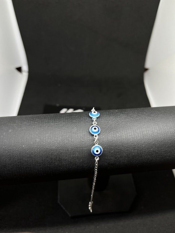 Pulseira Feminina Olho Grego em Prata 925 Legítima + Flanela Mágica
