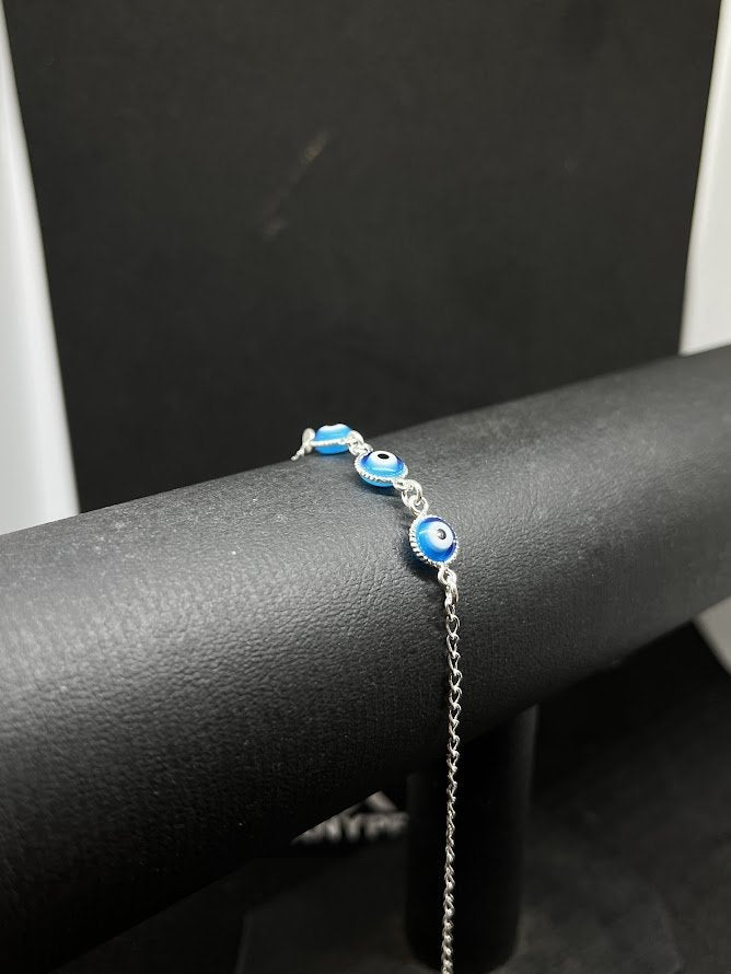 Pulseira Feminina Olho Grego em Prata 925 Legítima + Flanela Mágica