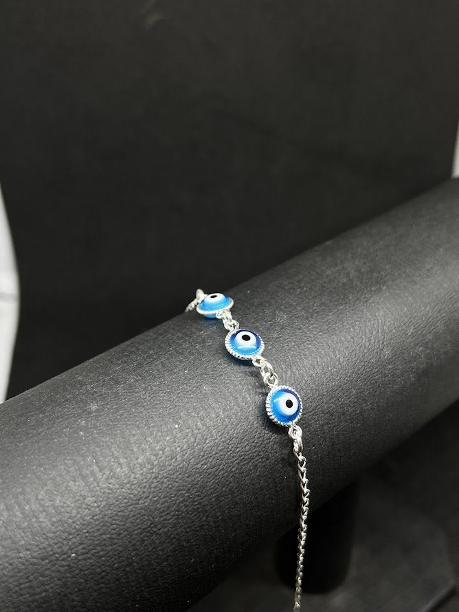 Pulseira Feminina Olho Grego em Prata 925 Legítima + Flanela Mágica