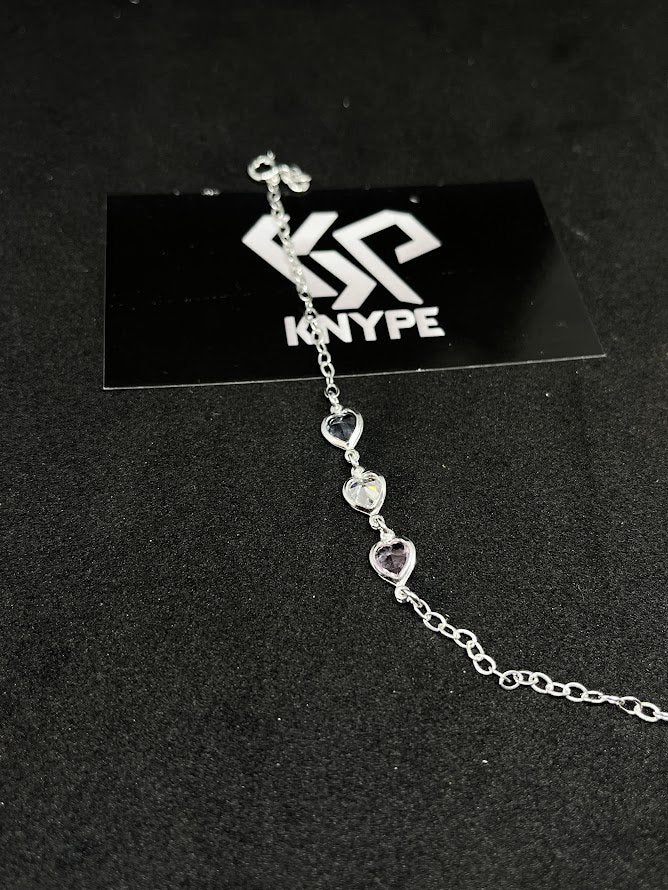 Pulseira Feminina 3 Corações Coloridos Em Prata 925 Legítima + Flanela Mágica