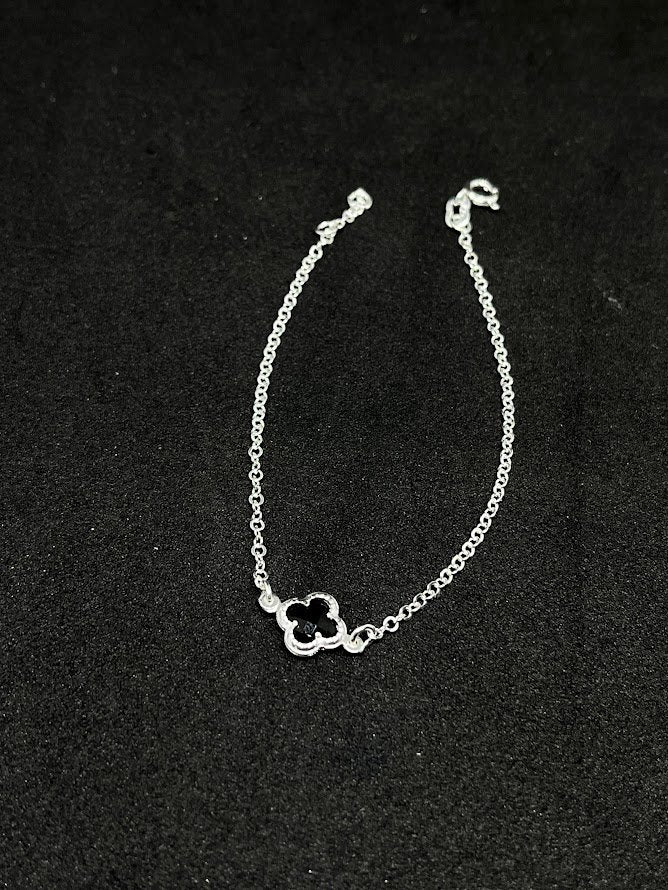 Pulseira Feminina 1 Trevo Preta Inspired Van Cleef  Em Prata 925 Legítima