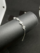 Pulseira Feminina 3 Corações Zircônia Transparentes Em Prata 925 Legítima
