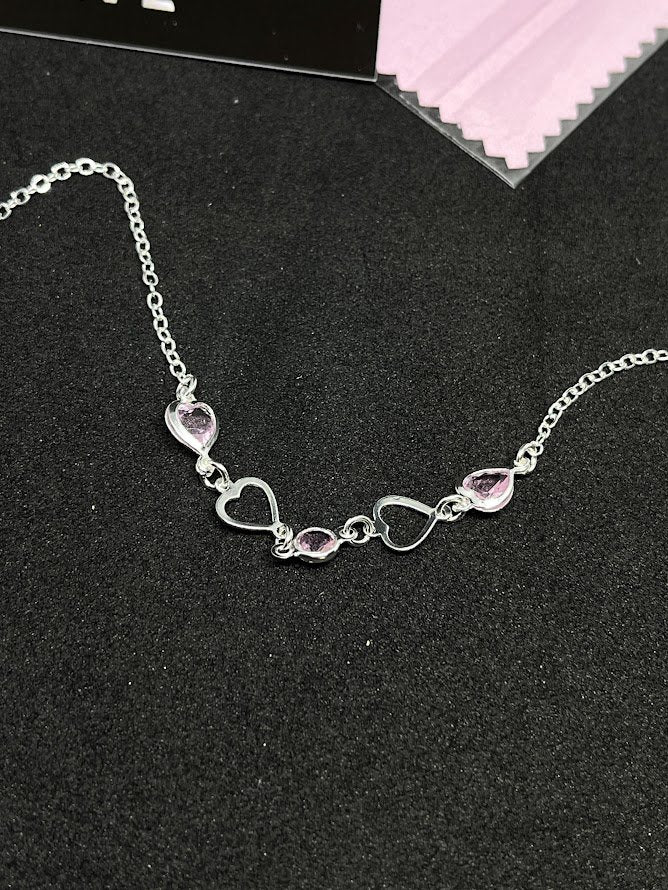 Pulseira Feminina 3 Corações Zircônia Rosa Em Prata 925 Legítima