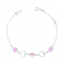 Pulseira Feminina 3 Corações Zircônia Rosa Em Prata 925 Legítima