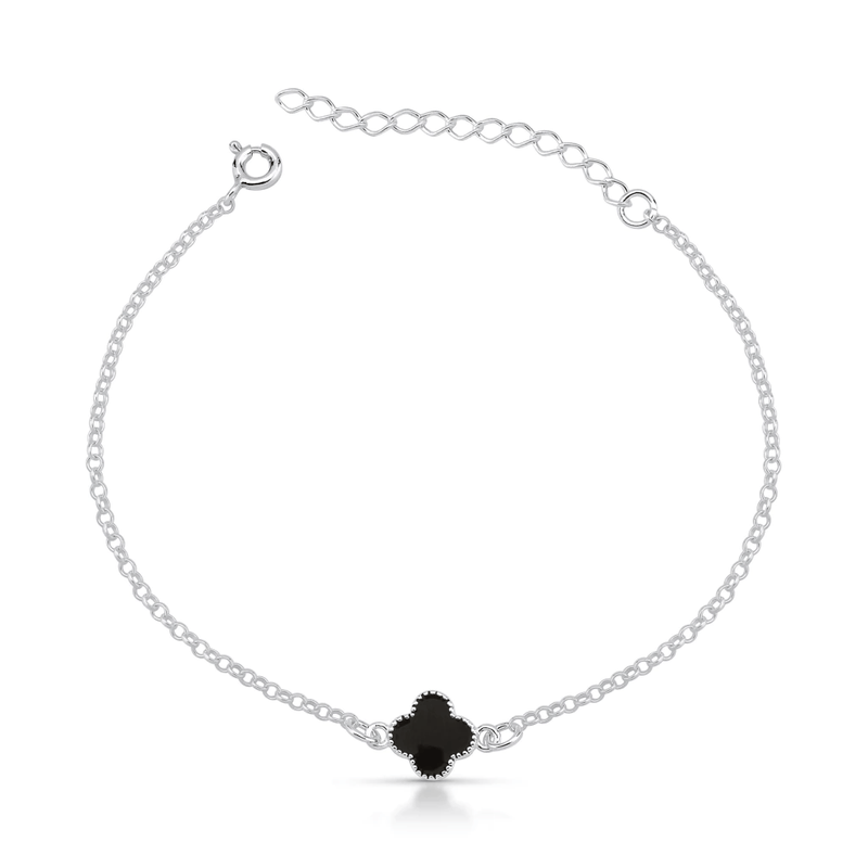 Pulseira Feminina 1 Trevo Preta Inspired Van Cleef  Em Prata 925 Legítima
