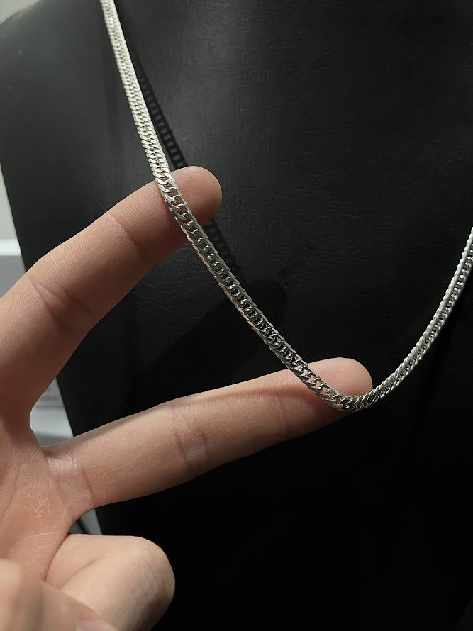 Corrente Grumet Escama de Peixe Dupla 3mm 60cm Em Prata 925 Legítima + Flanela Mágica