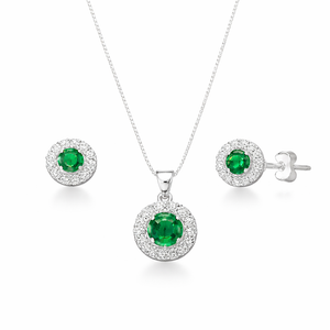 Conjunto Colar + Brincos de Redondo Cravejado Verde Em Prata 925 Legítima + Flanela Mágica (Cópia) (Cópia) (Cópia) (Cópia)
