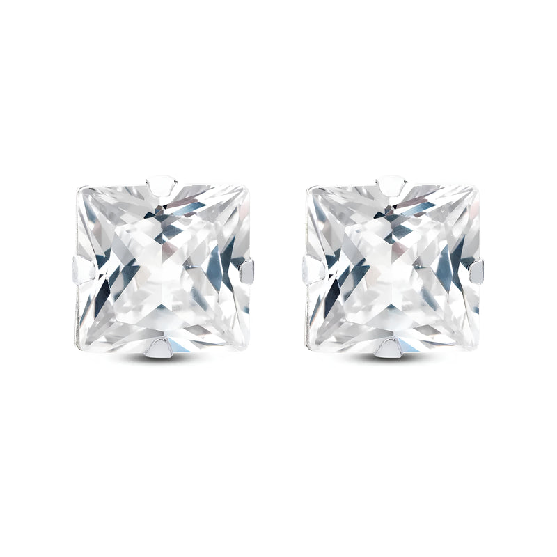 Par de Brincos de Prata 925 Quadrado 10mm com Pedra de Zircônia