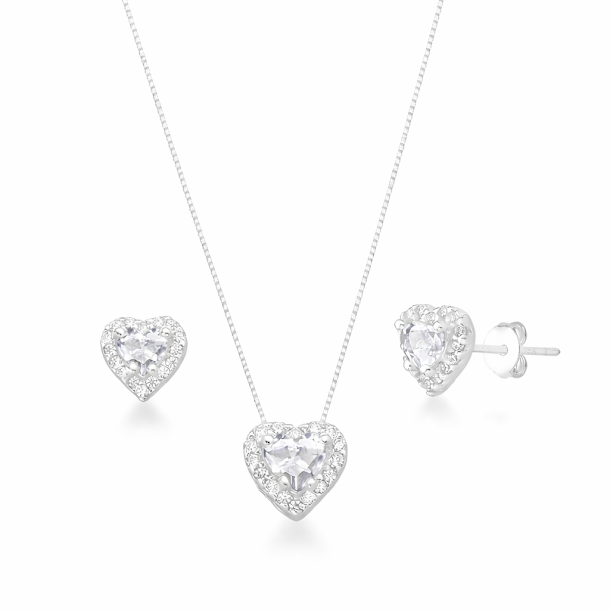 Conjunto Colar + Brincos de Coração Cravejado Cristal Em Prata 925 Legítima + Flanela Mágica (Cópia) (Cópia) (Cópia)