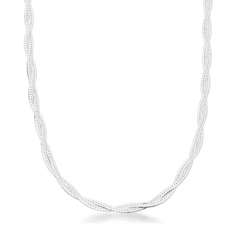 Colar Feminino Trançado Elegance 2 Fios 40cm Em Prata 925 Legítima