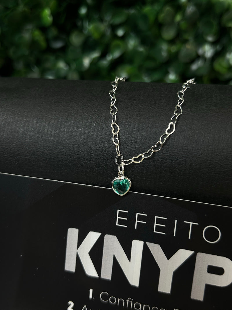 Pulseira Feminina Coração Verde Em Prata 925 Legítima + Flanela Mágica
