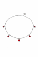 Tornozeleira Feminina Bolinhas Vermelhas Em Prata 925 Legítima + Flanela Mágica