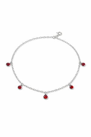 Tornozeleira Feminina Bolinhas Vermelhas Em Prata 925 Legítima + Flanela Mágica