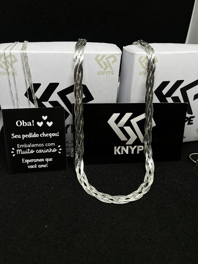 Colar Feminino Trançado Elegance 4 Fios 40cm Em Prata 925 Legítima