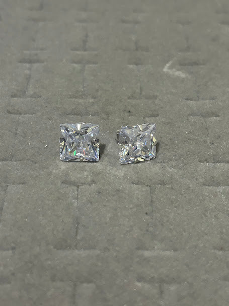 Par de Brincos De Prata 925 Quadrado 12mm com Pedra de Zircônia