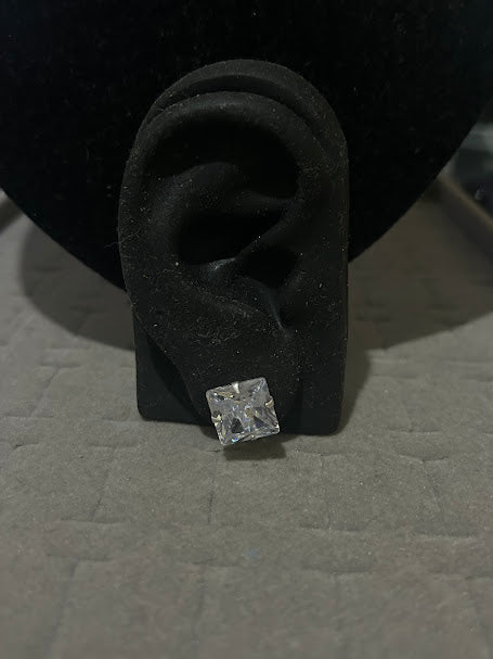 Par de Brincos De Prata 925 Quadrado 12mm com Pedra de Zircônia