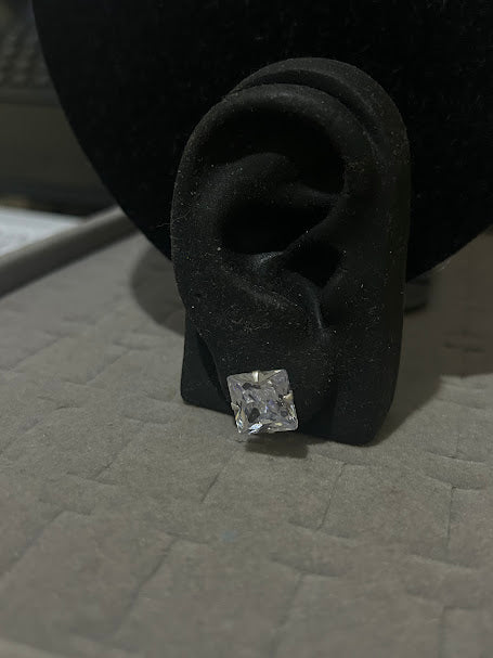 Par de Brincos De Prata 925 Quadrado 12mm com Pedra de Zircônia