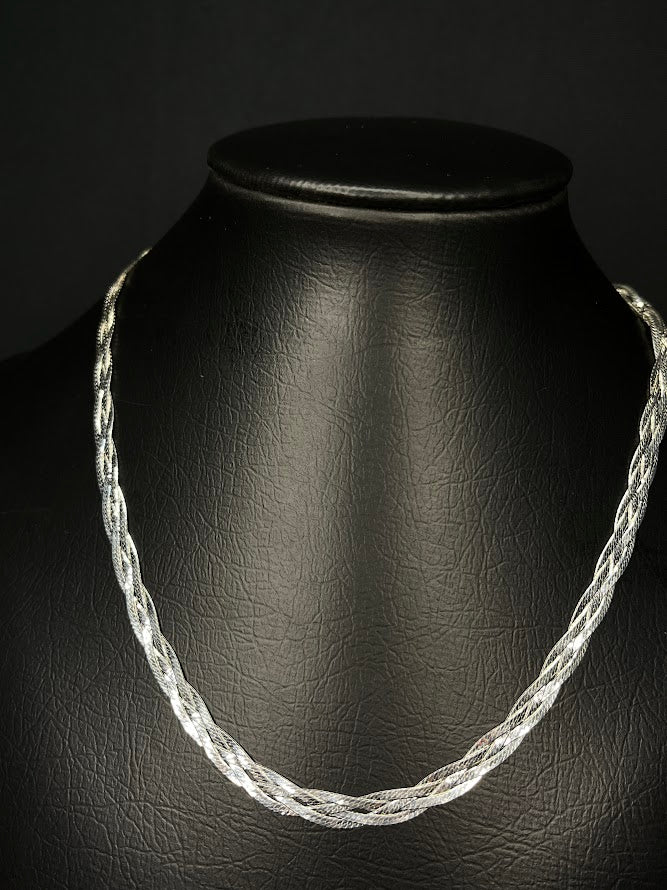 Colar Feminino Trançado Elegance 4 Fios 40cm Em Prata 925 Legítima