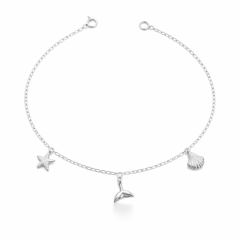 Tornozeleira Feminina Fundo do Mar Em Prata 925 Legítima + Flanela Mágica