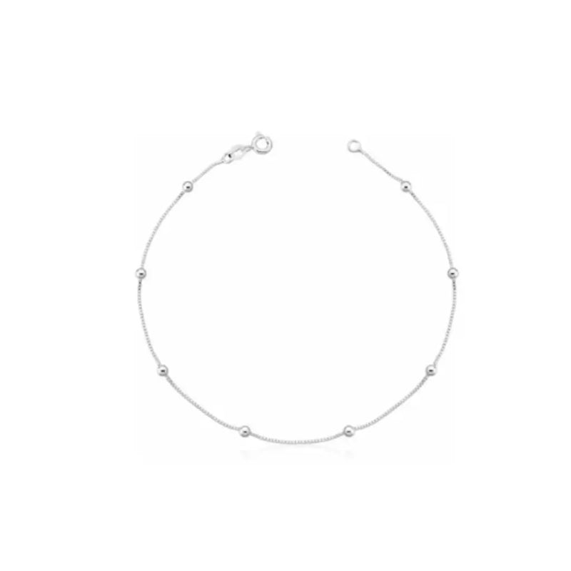 Tornozeleira Feminina Bolinhas Em Prata 925 Legítima + Flanela Mágica