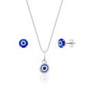 Conjunto Colar + Brincos de Olho Grego 45cm Em Prata 925 Legítima + Flanela Mágica