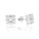 Par de Brincos De Prata 925 Quadrado 12mm com Pedra de Zircônia