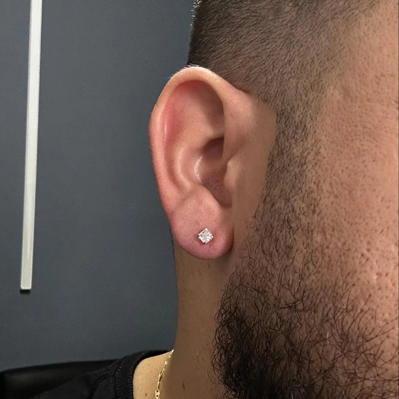 Par de Brincos De Prata 925 Quadrado 5mm