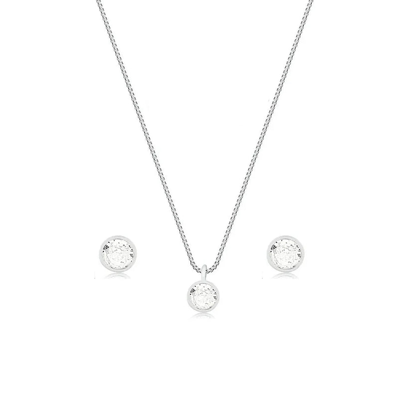 Conjunto Colar + Brincos de Bolinha Ponto de Luz 45cm Em Prata 925 Legítima + Flanela Mágica