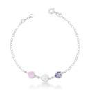 Pulseira Feminina 3 Corações Coloridos Em Prata 925 Legítima + Flanela Mágica